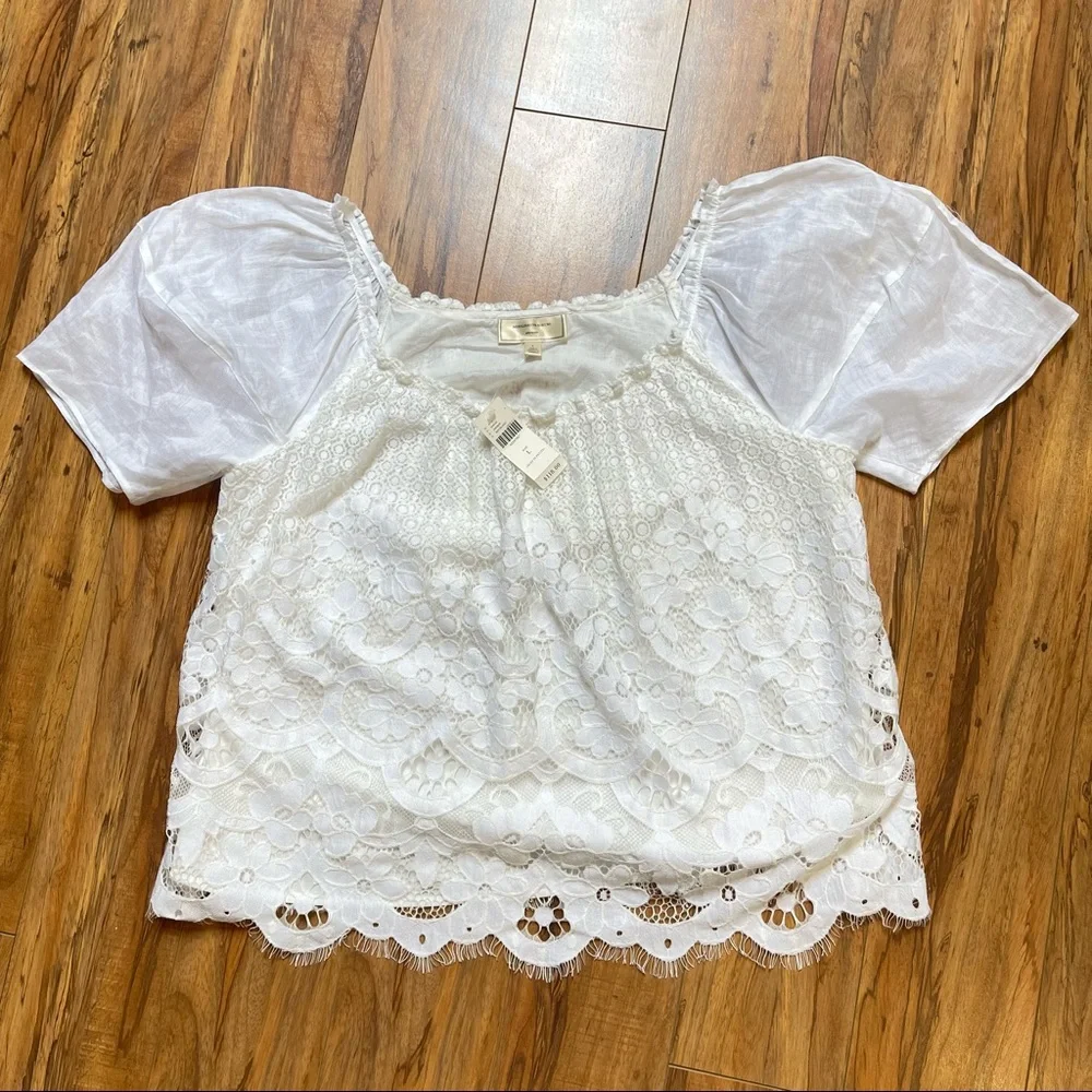 NWT Anthroplogie Moulinette Soeurs Messina White Puffsleeve Lace Top Size L - Picture 5 of 16